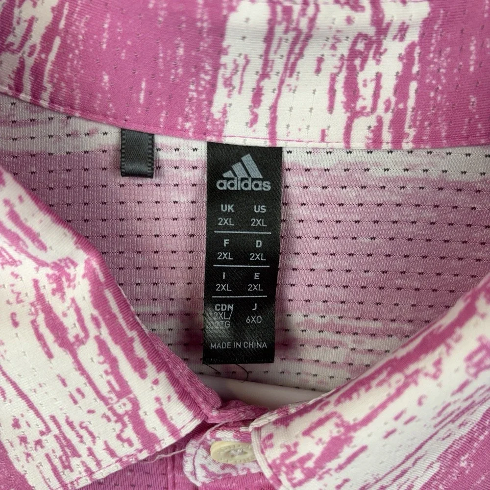 Adidas Golf Polo Men's 2XL Pink Painted Striped Performance Stretch Vented Shirt